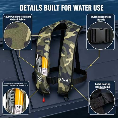 Automatic Inflatable Life Jacket | Low Profile PFD for Adults | Compact Design Self Inflating Life Vest | Supports up to 330 lbs - Image 3
