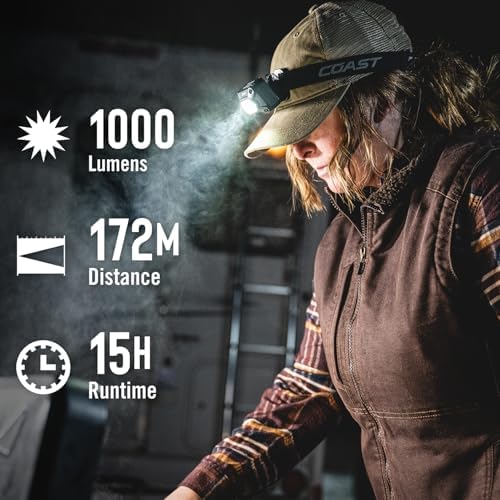 Coast FLX10R 1000 Lumen Waterproof USB-C Rechargeable LED Headlamp, Red & Green Light Modes, Flood & Spot, 2-Pack - Image 2