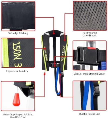 Automatic Inflatable Life Jacket,Preserver PFD for Adults,Life Vest for Adult,Supports Weight up to 330 pounds - Image 3