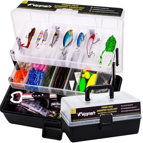 Large 3-Layer Fishing Tackle Box Lures with Tackle Included 448 Pcs by VipfishFishing