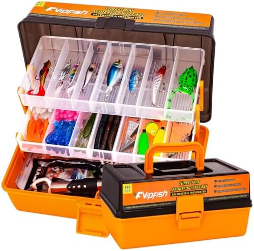 Large 3-Layer Fishing Tackle Box Lures with Tackle Included 448 Pcs by VipfishFishing