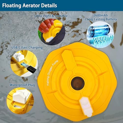 Rechargeable Floating Aerator Pump - IPX7 Waterproof Portable Bait Bucket Aerator, Live Bait Aerator for Fishing, 40H+ Battery for Power Outage, Fish Tank Bubbler for Live Minnows - Image 5
