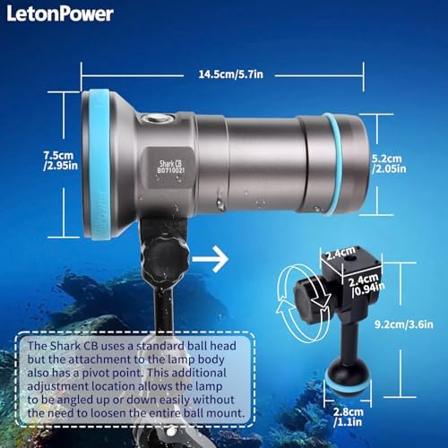 Shark CB 6000 Lumen Dive Light for Underwater Photography, 120m Underwater Video Light 96 CRI with 120 Degree Wide Beam Angle Scuba Flashlight for Professional Dive Photography Fill Light - Image 5