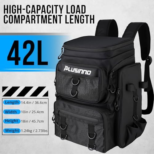 PLUSINNO Fishing Tackle Backpack with Rod Holders，42L Water-resistant Fishing Bag Store Fishing Gear,Fish Gifts For Men. - Image 4