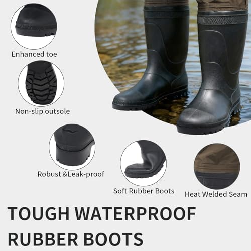Fishing Waders for Men & Women, Waterproof 2-Ply Nylon/PVC Chest Wader with Boots for Outdoor Sizes 4-13 Bootfoot(Brown, M4/W6) - Image 5