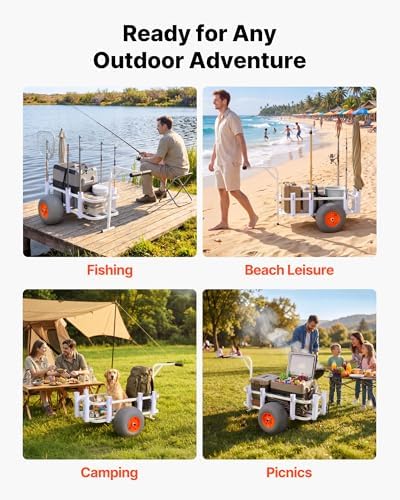 VEVOR Beach Fishing Cart, 300 lbs Load Capacity, Fishing Cart Wagon with Heavy-Duty Aluminum Alloy Frame, 13-Inch All-Terrain PU Balloon Tires, 8 Rod Holders, for Outdoor Activities Camping Picnic - Image 5
