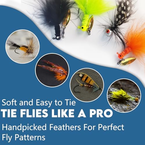 EUPHENG Fly Tying Materials Kit 14 Types of Feathers, Dubbing & Hooks, UV Dyed Hackle Feathers Starter kit for Tying Fly Fishing Flies, Perfect for Tails & Wings, Easy to Tie Fly Tying Kit - Image 5
