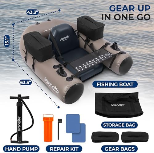Serenelife Inflatable Fishing Float Tube – PVC Belly Boat for Angling with Fishing Rod Holders, 2 Waterproof Storage Pockets, Fish Ruler, 220 lbs Capacity - Image 7