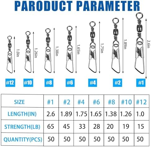 Barrel Swivel Snaps,50/100pcs Fishing Swivel Safety Snaps Stainless Steel Copper Swivel Fishing Multiple Size Black/Gold Fishing Swivel Snaps for Saltwater Freshwater - Image 3