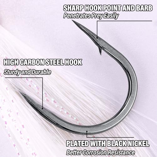 Alwonder 5-Pack Bucktail Jigs Hair Jigs Saltwater Freshwater Fishing Bucktail Lures Surf Fishing Jig Heads White Luminous Chartreuse Swimbait Jig for Bass Flounder Striper Bluefish Halibut Redfish - Image 4
