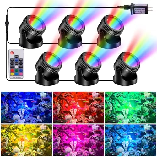 POPOSOAP RGB Underwater Pond Lights with Timer, 20 Colors Dimmable Submersible Led Fountain Lights with IP68 Waterproof, Support Remote Control for Outdoor Ponds Aquarium Garden Pool (6 Headlamps) by POPOSOAP