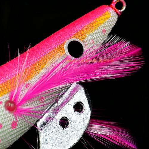 Wooden Shrimp Saltwater Fishing Bait Glow Shrimp Bait Glow Squid Bait Artificial Cuttlefish Bait with Double Rows of Parachute Hooks for Night Fishing for Squid - Image 4