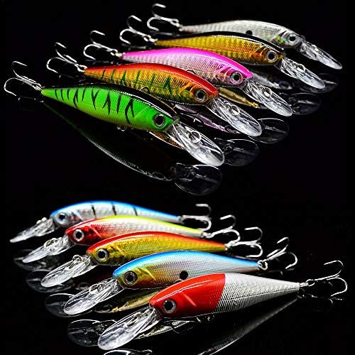 10 Pack Fishing Lures Hard Baits, Minnow Crankbait & Swimbait Lure Kit for Freshwater & Saltwater, Bass, Trout, Walleye, Redfish by Unknown