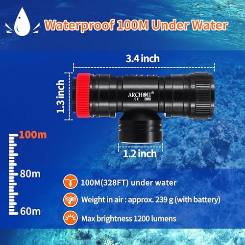 ARCHON DH10 Diving Headlamp Underwater Hand-Free Lighting Dive Light, 1200 Lumens Submarine Rechargeable Headlight with Wider Headband and Top Headband - Image 4