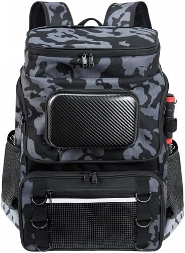 Fishing Backpack with Rod Holder X-Large 60L Tackle Gears Bag with Cooler for Storage Tackle Box and Fishing Accessories Stuff, Fish Gifts for Men Woman-Black Camo by Skaitufollowus