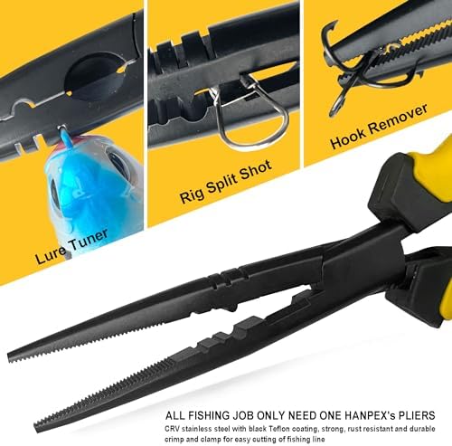 Hanpex-9 inch Fishing Pliers with Anti-rust Teflon coated, Freshwater/Saltwater Fishing Tools, Comfort Grip Handles Fishing Gear Idea for Fishing Trip - Image 2