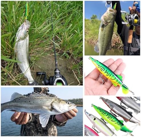Whopper Fishing Lure for Bass Popper Top Water Fishing Lures with Floating Rotating Tail Barb Treble Hooks in Saltwater Freshwater Plopping Lures Kit - Image 4