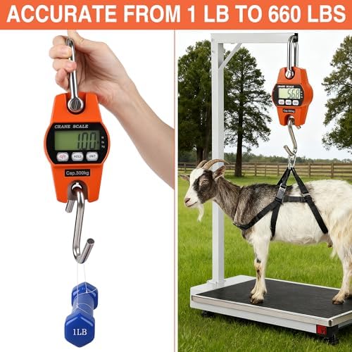 880lb/400kg Digital Crane Scale - Compact LCD Handheld Hanging Scale for Garage, Farm, Hunting, Fishing & More(400kg/Aluminium Alloy/Orange) - Image 2