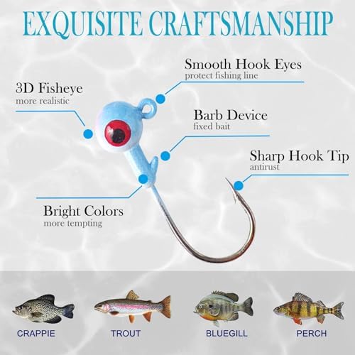 Crappie Jig Heads Kit, 75 Pieces Fishing Jig Head Hooks for Fishing Crappie Bass Trout Walleye 1/8oz 1/16oz 1/32oz - Image 2