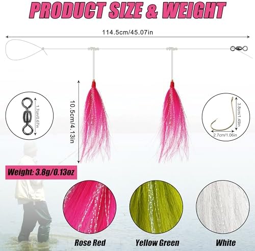 Fishing Bait Rigs Saltwater, 3/6packs Flounder Rigs with Bucktail Teaser Mylar Teaser Mono Leader Swivels Fishing Rig for Flounder Sea Bass Halibut Black Fish - Image 2