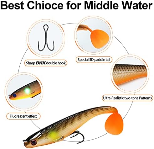 TRUSCEND Shadtale Easy Catch Soft Fishing Lures with BKK Hooks - Trembly Sinking and Vibrating Swim for More Bites, Pre-Rigged Swimbaits for Bass, Trout, Crappie, Walleye, Freshwater Saltwater Fishing - Image 2