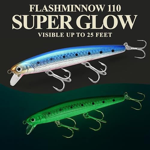LUCKY CRAFT FlashMinnow 110, Super Glow Series, Saltwater Fishing Lures, Jerkbait Surf Fishing Accessories and Gear, 1-2 ft Slow Suspending Topwater Lure, Halibut and Bass Fishing Lures - Image 5