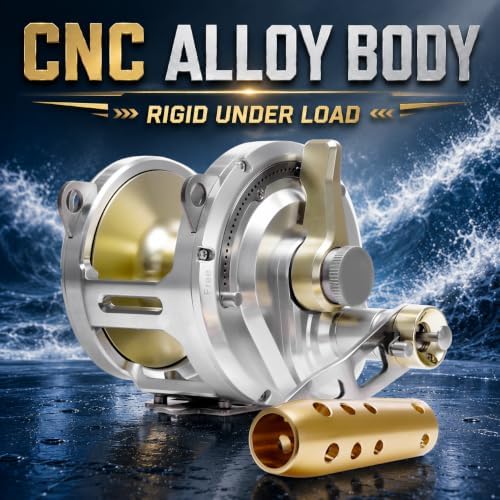 Heavy Duty Tuna Reel Deep Sea Fishing Reel 2 Speed 3.1:1/2.5:1/1.3:1 Gear Ratio Conventional Reel Powerful Drag Force Saltwater Big Game Trolling Reel for Offshore Boat Sailfish Right Handed - Image 3