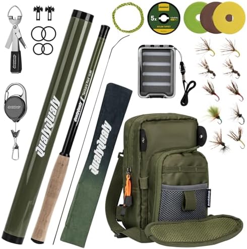 QualyQualy Tenkara Fly Rod Combo Beginner Kit, Tenkara Fishing Rod in 8.7ft/10.6ft/11.6ft 24T Fly Fishing Kit with Telescopic Fly Rod Flies Tippet and Fishing Chest Bag by QualyQualy