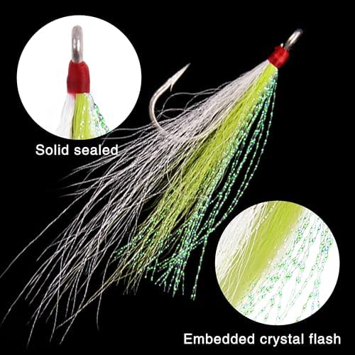 Bucktail Teasers Fishing Hooks Saltwater Flounder Rig Bucktail Mylar Teasers Inserted Stainless Steel Fishing Teaser Hooks for Striped Bass Trout Catfish Cod Flounder Hi/Lo Rig Jigs Spoons Lures - Image 2