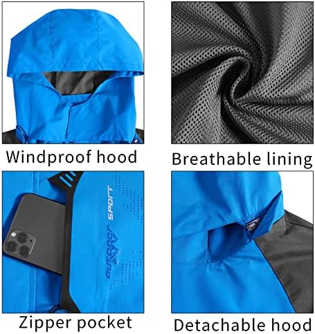TEZO Mens Rain Jacket Waterproof with Hooded Hiking Coat Lightweight Windbreaker - Image 6