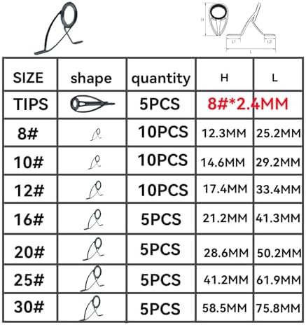 KW 55PCS Heavy Double Feet Fishing Surf Spinning Casting Saltwater Line Rod Replacement Guides Repair Kit with Epoxy Gule Set for Rod Building - Image 5