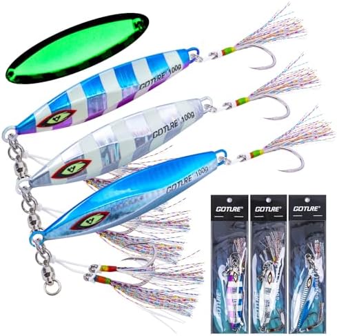 Goture Slow Pitch Jigs with Double Assist Hooks and Swivel, 40g-250g by Goture
