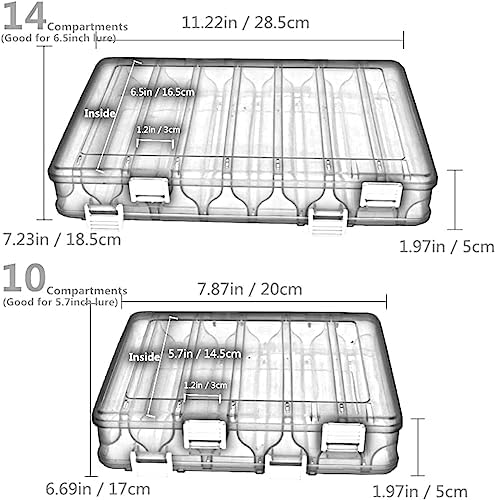 Double-Sided Fishing Lure Hook Tackle Box Visible Hard Plastic Clear Fishing Lure Bait Squid Jig Minnows Hooks Accessory Storage Case Container (Orange-14Slots) - Image 2