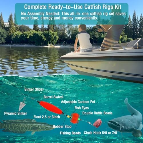 Catfish Rigs Set Pre-Tied Float Rigs – 6 Ready-to-Use Santee Rigs with Sinker Sliders & Pyramid Sinkers, Circle Hooks – Complete Catfish Fishing Tackle Kit for River Lake Bank Fishing - Image 3