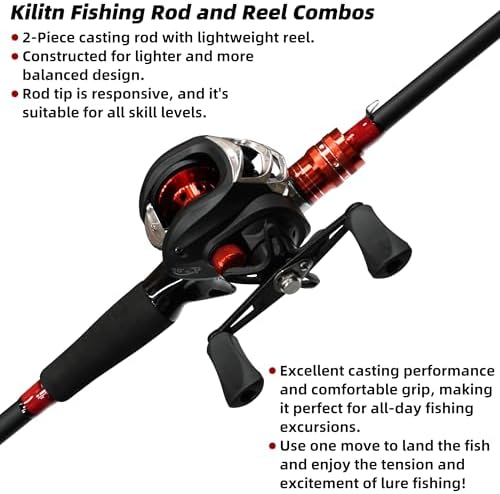 Kilitn Fishing Rod and Reel Combo, Baitcasting Combo Baitcast Reel, 6 Foot 7 Foot 2-Piece, Durable Fiberglass Wrapped Carbon Fiber Rod with Comfortable EVA Handle - Image 2