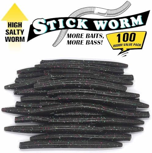 Wacky Worms Soft Plastic for Bass Fishing Lures–100 Pack 4" & 5" Stick Baits Wacky, Texas, Neko & Drop Shot Rigs–Bulk Soft Lure - Image 2
