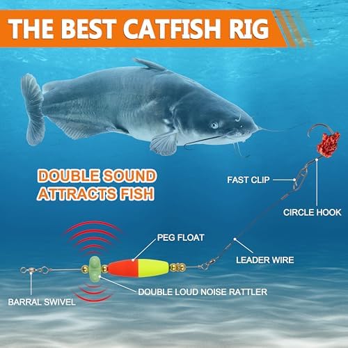 Santee Rig Catfish Float Cooper Rig for Bank Fishing Catfishing Tackle Peg Floats with Rattler Circle Hooks 8/0 - Image 5