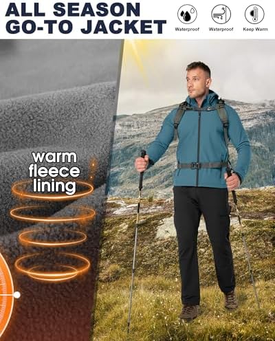 33,000ft Men's Hooded Fleece Lined Rain Shell Jacket Waterproof Lightweight - Image 4