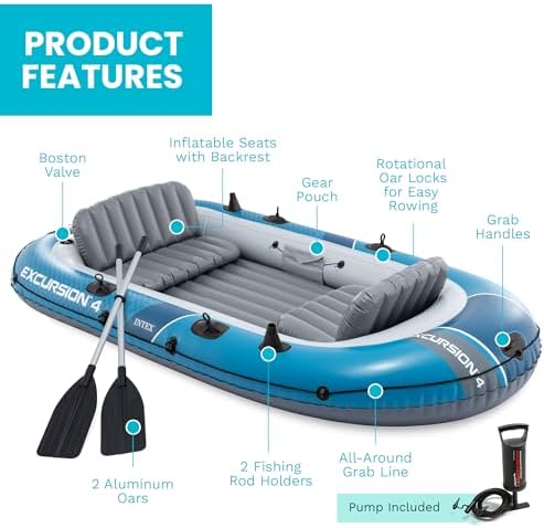 INTEX Excursion 4-Person Inflatable Fishing Boat River Raft Set with Oars - Image 5