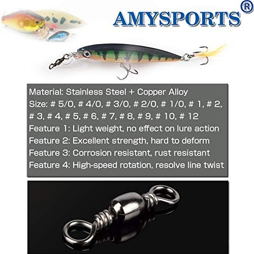 AMYSPORTS High Strength Fishing Swivels Barrel Solid Ring Barrel Fishing Swivel Rolling Fishing Tackle Line Connector Saltwater Freshwater Stainless Steel Accessories - Image 2