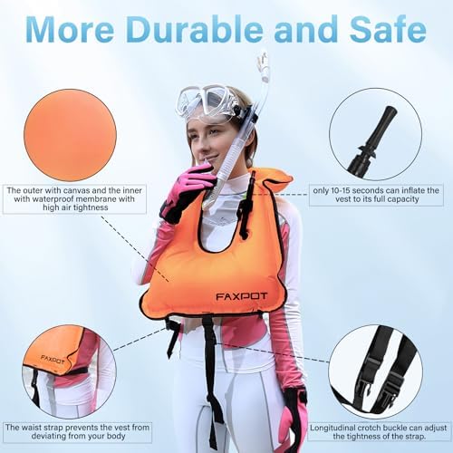 Snorkel Vest, Adults Portable Kayaking Buoyancy Inflatable Swim Vest Jackets, Diving Surfing Adjustable Snorkeling Vest Swimming Jacket for Outdoor Water Sports Fun Safety - Image 4