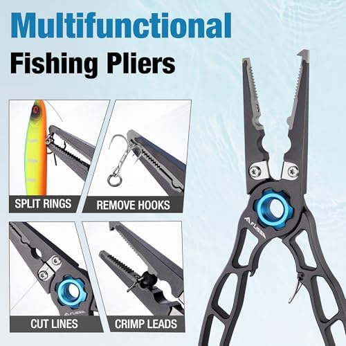 FLISSA Fishing Pliers, Safety Lock Design Fish Pliers Saltwater, Aluminum Hook Remover, Titanium 6Al-4V Jaw and Tungsten Carbide Line Cutters, Sheath & Lanyard, Fishing Gear Gifts for Men - Image 4