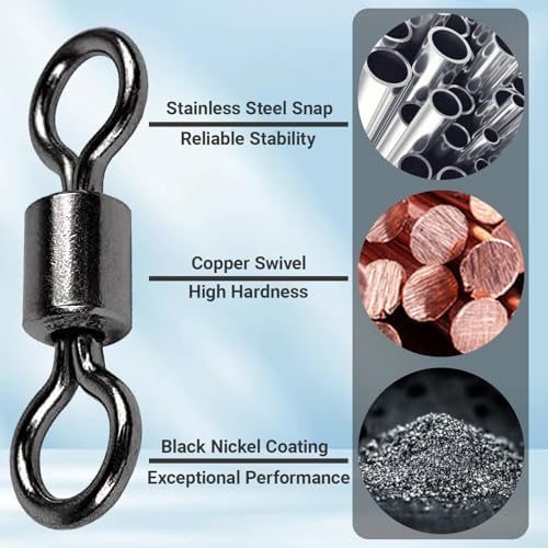 AMSYPORTS High Strength Fishing Swivel Connector Saltwater Freshwater Barrel Swivels Rolling Heavy Duty Swivels Fishing Copper Black Nickel - Image 3