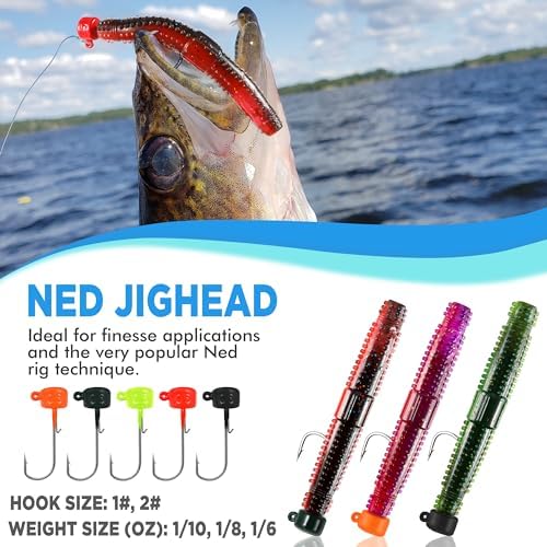 PLUSINNO Wacky Worm Fishing Lure Kit, Soft Plastic Fishing Lures, Grub Baits Hook Wacky Rig Bass Trout Fishing Worms Lures w/Tackle Box - Image 4