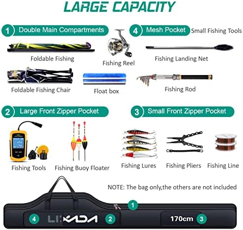 Lixada Fishing Rod Case - Portable Folding Pole and Reel Storage Bag, Gears Organizer - Image 5