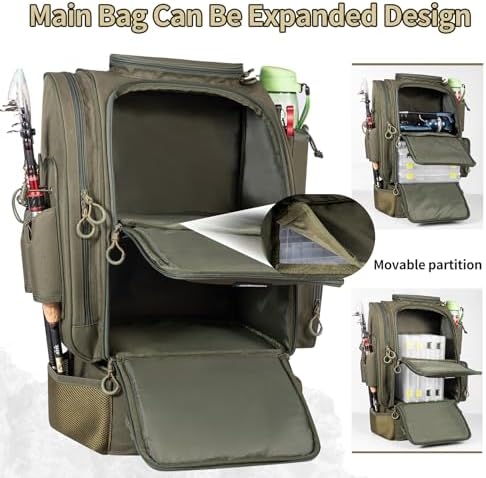 Fishing Backpack with Cooler for 3 Tackle Boxes Fishing Bag with Rod Holder - Image 5