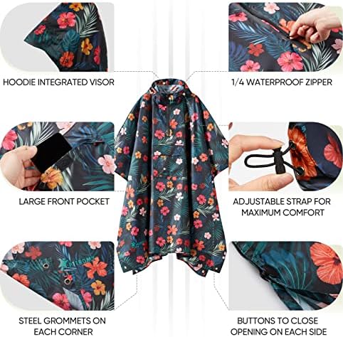 PTEROMY Hooded Rain Poncho for Adults, Reusable Waterproof Raincoat - Image 2
