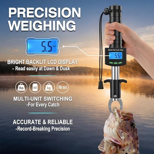 Digital Fish Scale with Fish Gripper, Waterproof Fishs Scales Digital Weight with LCD, 55lb Capacity, Portable Fishs Weigh Kit & Fishings Accessories for Fly& Ice Fishing, Fishing Gear - Gift for Men - Image 3