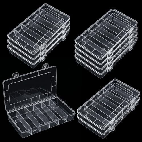 10-Pack 6-Grid Tackle Box Organizer, Plastic Storage Container for Fishing Lures, Jewelry, Crafts, Beads, Screws, Nails, Pins, Office Supplies - 8.2"L x 4.6"W x 1.4"H by Unknown