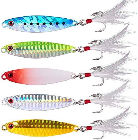 Dr.Fish 5 Pack Metal Jigging Spoon Saltwater Fishing Jigs Spoons Lures Casting Vertical Diamond Jig Lures Freshwater Bass Striper Mackerel Halibut by DrFish